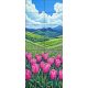 Ceramic tile mural with blooming pink tulips and spring landscape – decorative tile mural